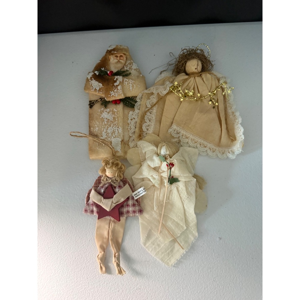 Vintage Kurt S Adler Handcrafted Christmas Ornaments Lot 4 Santa Angel Primitive